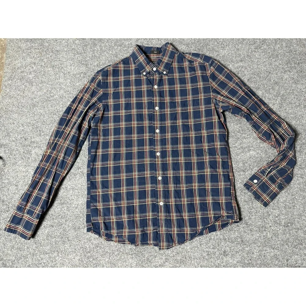J.CREW Shirt Mens M Blue Long Sleeve Plaid Mercantile Flex Slim Button-Down